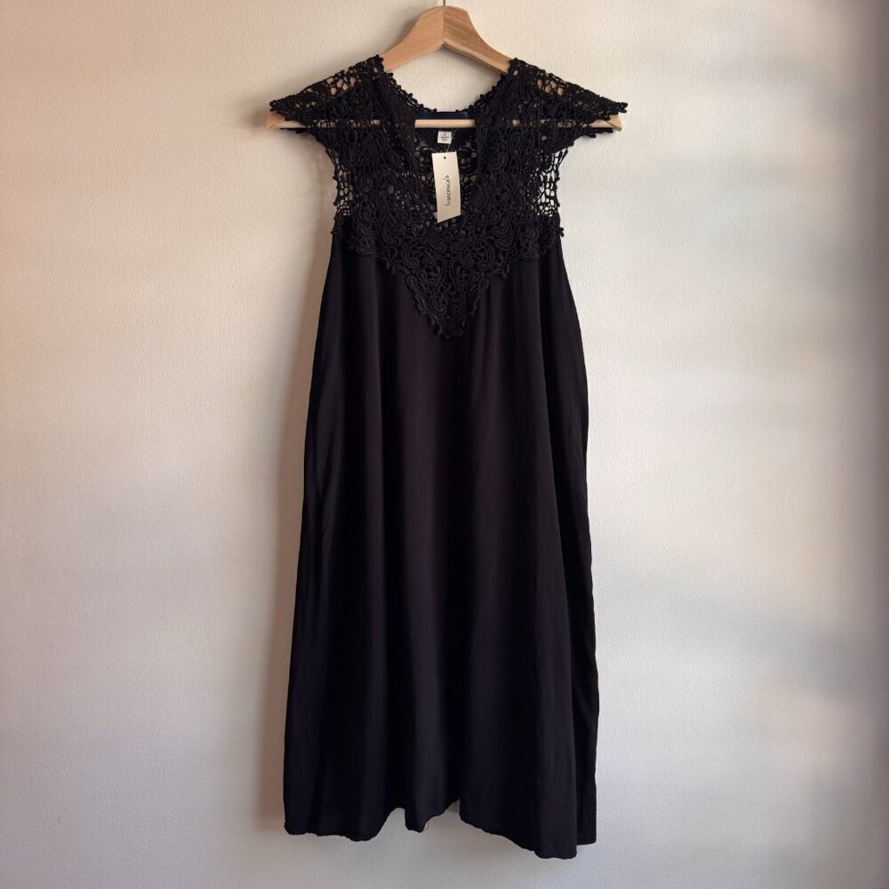 Francesca’s Blue Rain Black Crochet Bodice Mini Dress S Whimsigoth Fall Outfit